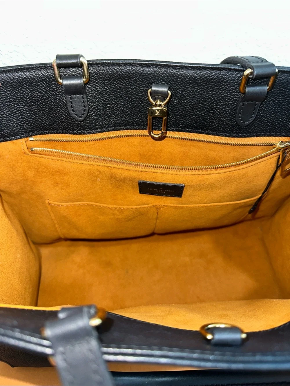 Louis Vuitton Navy Embossed Monogram Tote with Gold Tone Hardware